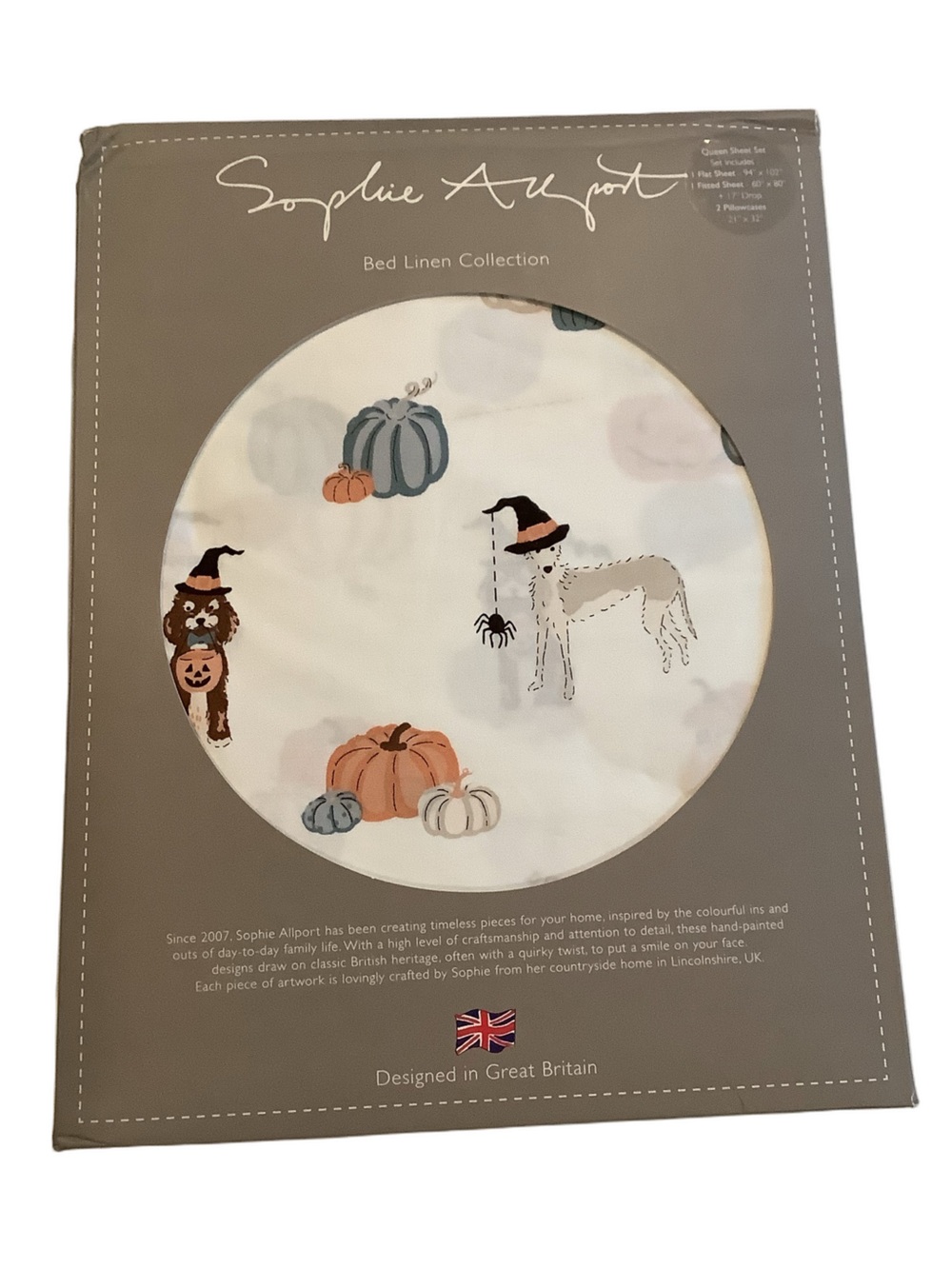 Sophie Allport Paws & Pumpkin Cotton Queen 4 Piece Sheet Set New